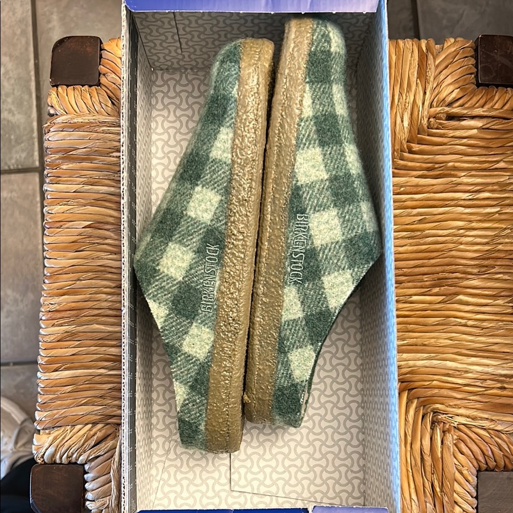 Birkenstock Green Plaid Slippers